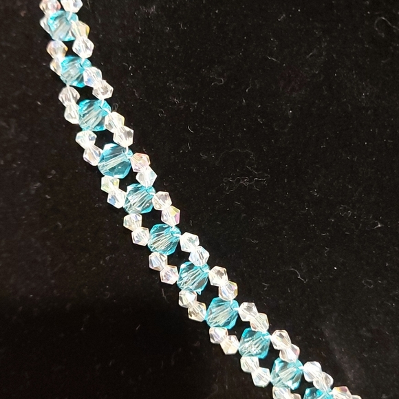 Hand made Sky Blue and Clear Crystal Necklace - Picture 5 of 8